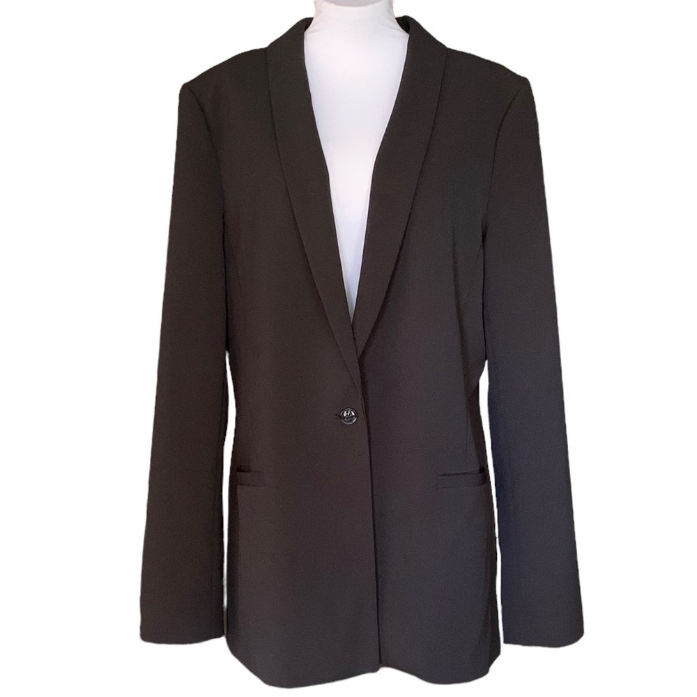Banana Republic Black Blazer One Button Thin Lapel Office Wear Black Sz 14 Tall